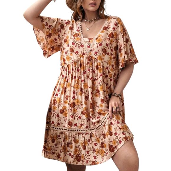 Rusttydustty Dresses & Skirts - NEW Rusttydustty Dress Orange Women Size Plus 1XL Bohemia Crush Floral